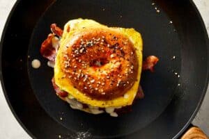 Finished bagel resting in the pan
