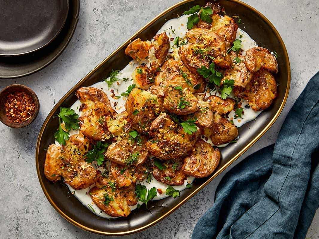 finished smashed potatoes with lemon and whipped cream