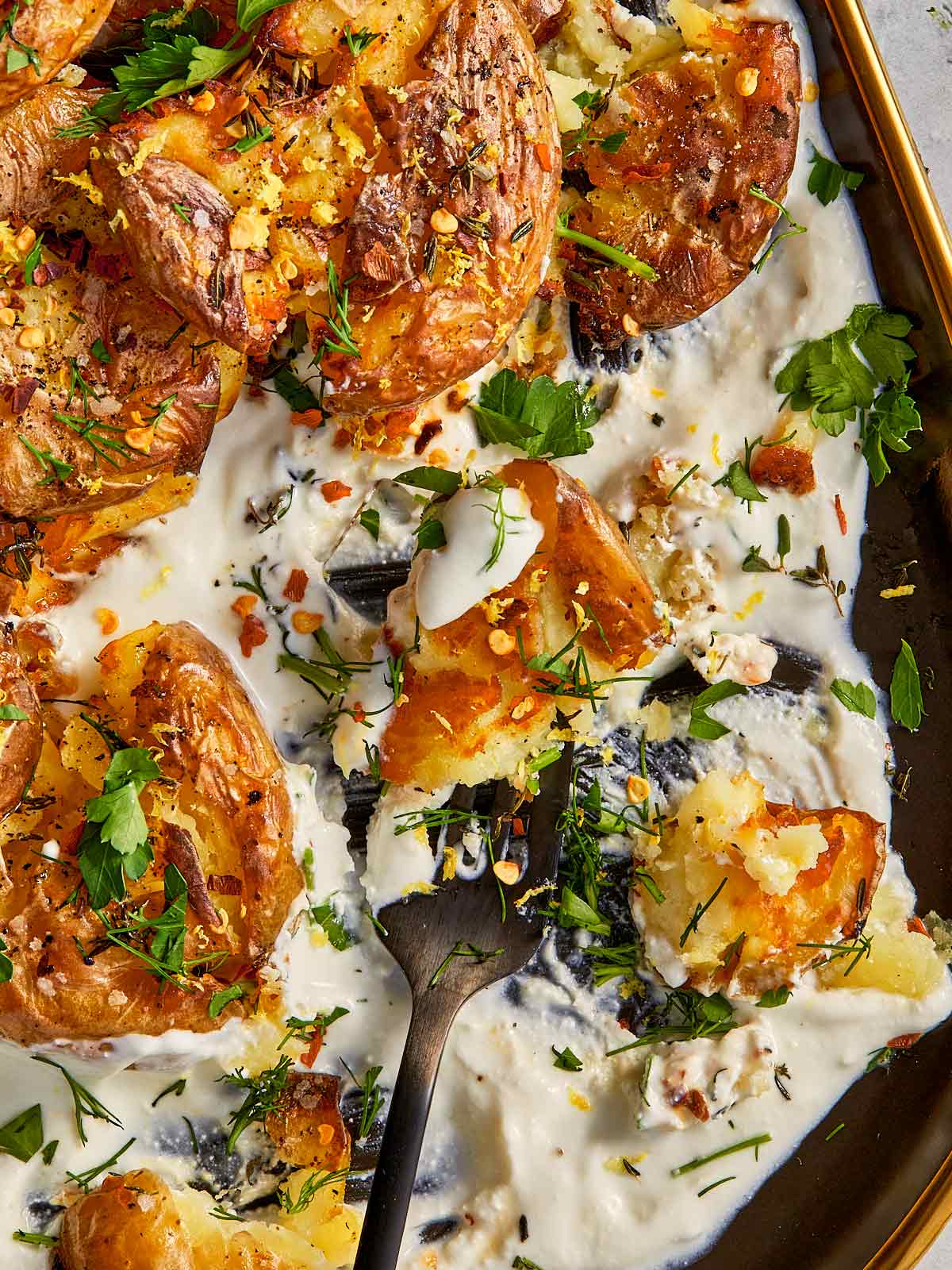 finished smashed potatoes with lemon and whipped cream