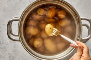 Baby potatoes boiled in a pot