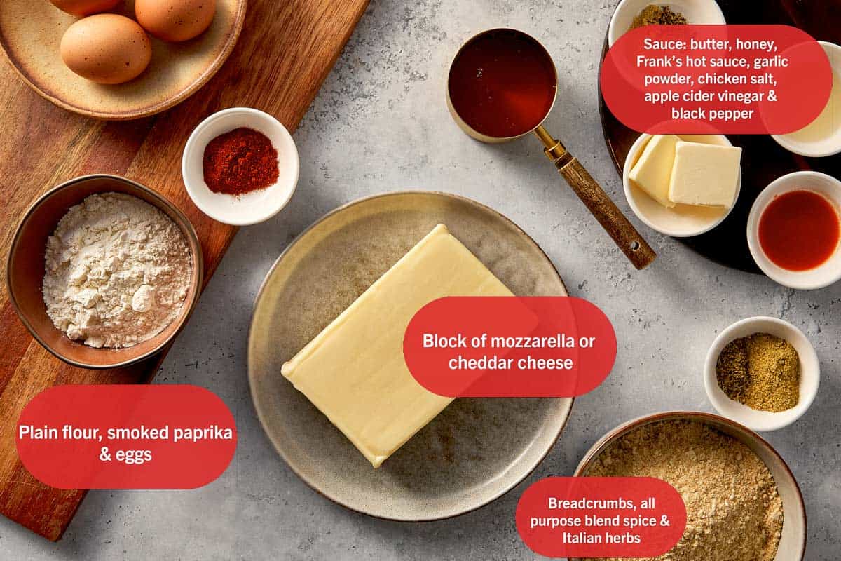 Ingredients for the mozzarella sticks labeled