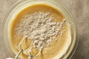 Flour integrated into the cheesecake mix
