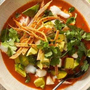 Close Up of Sopa Azteca ready to eat