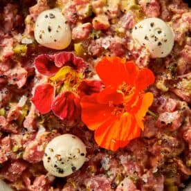 Close Up of Steak tartare serve in a bowl
