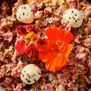 Close Up of Steak tartare serve in a bowl