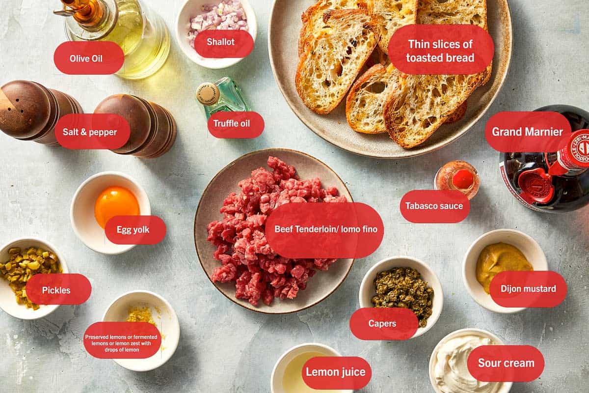 Ingredients labeled in a table ready to be cooked